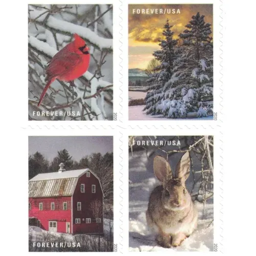 Winter Scenes 2020 - 5 Booklets 100 Pcs Unused Stamps for Mailing